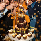 21st Birthday Decorations Cake Cupcake Toppers Set, Black Gold Glitter Happy 21stBirthday Cupcake Cake Topper Birthday Decorations for Him Her Boy Girls Men Women (1piece + 24pcs)