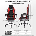 Gaming Chairs with Headrest and Lumbar Support, PU Leather Reclining Gaming Chair with Footrest, Racing Style Computer Desk Chair, Adjustable Height & Backrest (Black+Red)