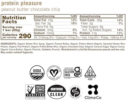 GoMacro MacroBar Organic Vegan Protein Bars - Peanut Butter Chocolate Chip (2.4 Ounce Bars, 12 Count)