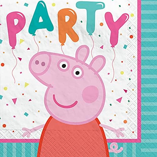 Multicolor Peppa Pig Confetti Party Beverage Napkins (5" x 5") Pack Of 16 - Adorable & Fun Design, Soft & Absorbent Paper Napkins - Perfect For Themed & Kids Parties