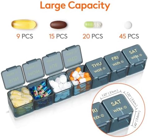 Lifewit Monthly Pill Organizer, 28 Day Pill Box, 4 Weeks One Month Vitamin Cases, Large Compartments Medicine Organizer for Fish Oils, Supplements, 28 Grids, Blue