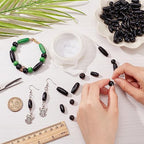 PH PandaHall 480pcs Black Wooden Beads, 4 Styles Natural Wood Beads Dyed Wooden Spacer Beads Round/Oval Loose Beads Tube Beads for Jewelry Making Hair Handmade DIY Craft Farmhouse Decor