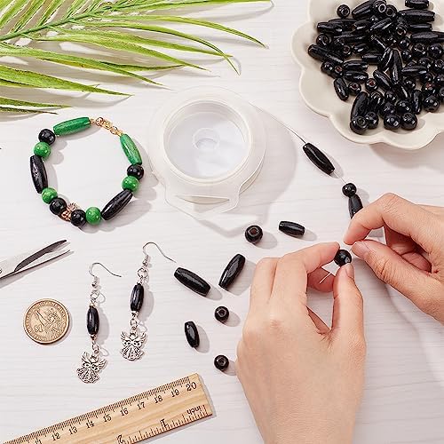PH PandaHall 480pcs Black Wooden Beads, 4 Styles Natural Wood Beads Dyed Wooden Spacer Beads Round/Oval Loose Beads Tube Beads for Jewelry Making Hair Handmade DIY Craft Farmhouse Decor