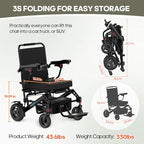 Electric Wheelchair for Adults Foldable Motorized Wheelchair for Seniors Lightweight Portable All Terrain 15 Miles Long Travel Range (Black, Equipped with pullbar)