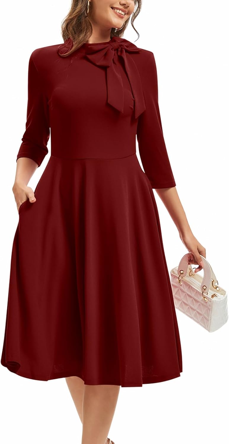 ZonJie Womens Elegant Cocktail Party A-line Flare Hem Dress with Pocket
