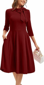 ZonJie Womens Elegant Cocktail Party A-line Flare Hem Dress with Pocket