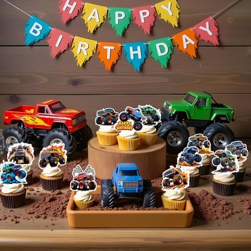 Monster Truck Birthday Decorations 48 Pcs Monster Truck Cupcake Toppers