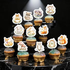 48pcs Woodland Animal Cupcake Toppers, Animals Theme Baby Shower Decorations for Boys Girls Birthday Party
