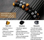 Healing Crystals Tigers Eye Black Obsidian Hematite 8mm Stone Beads Good Luck Triple Protection Bracelet for Men Women