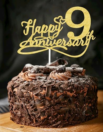 Happy 9th Anniversary Cake Toppers - 9th Wedding Anniversary Decorations, 9th anniversary cake topper, 9th Anniversary Party Decorations nine, 9 Years
