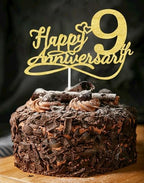 Happy 9th Anniversary Cake Toppers - 9th Wedding Anniversary Decorations, 9th anniversary cake topper, 9th Anniversary Party Decorations nine, 9 Years