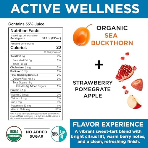 Miracle Sea Buckthorn PERFORM – Organic Sea Buckthorn Juice Drink for Energy, Hydration & Performance– Natural Omega 7 & Antioxidant Support – Pure Sea Buckthorn Berry Natural Focus, Recovery & Antioxidants – No Added Sugar – 10 fl oz Glass Bottle