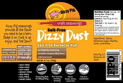 Dizzy Pig Salt Free Dizzy Dust All Purpose Seasoning and BBQ Rub - 6.7oz