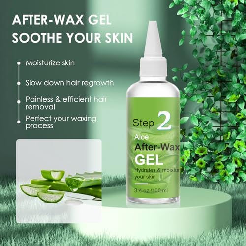 After Waxing Skin Care Kit, Almond Oil For Remove Wax Residue, Post Wax Cooling Aloe Vera Gel For Calm and Soothing Skin, 2 Bottles Hair Removal Waxing Kit for Women 3.9oz/100ml