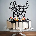 Legend Since 1987 Cake Topper 39th Birthday Happy Birthday Cake Topper Men and Women Cheer 39 Years Old Handmade Black Glitter Cake Decoration (1987)