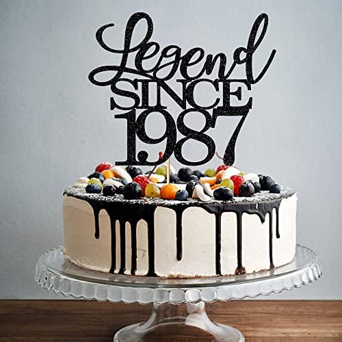Legend Since 1987 Cake Topper 39th Birthday Happy Birthday Cake Topper Men and Women Cheer 39 Years Old Handmade Black Glitter Cake Decoration (1987)