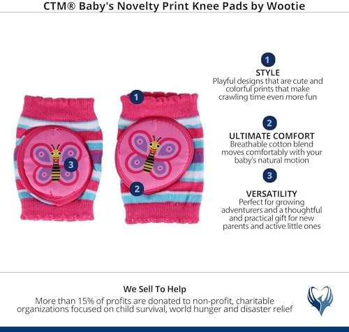 CTM Baby's Novelty Print Knee Pads by Wootie, Pink/Butterfly