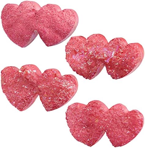 mookaitedecor Titanium Coated Natural Rock Quartz Double Love Heart Crystal Cluster Geode Stone Ornament Specimen for Wedding Home Decoration, Red