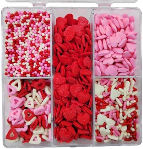 Valentines Sprinkles for Cake Decorating, Edible Pink, White and Red Heart Sprinkles for Baking, Ice Cream, Cookies, Valentines Cupcake Topper