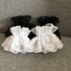 Lolita Lace Gloves 2 Pair White and Black Hand Sleeve Elastic Bracelet Women Ruffled Floral Lace Wrist Cuffs for Halloween Wedding Masquerade Party Costume Accessory
