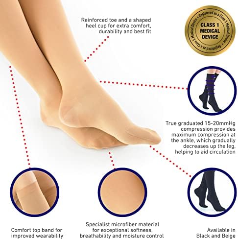 Neo G Travel Compression Socks For Women - Energizing tired, aching legs. Perfect flight companion, great for long periods of inactivity - Graduated Compression Socks - Beige - L