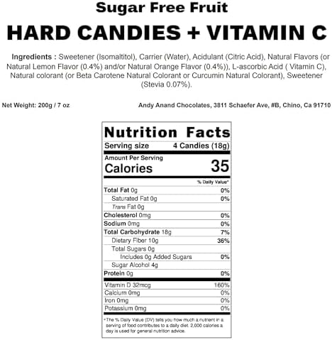 ANDY ANAND CHOCOLATIER Assorted Fruit Hard Candy (80 Pcs,Pack of 1) – Sugar Free Hard Candy Individually Wrapped, Mixed Fruit Drops with Stevia, Gluten Free European Made Treat (7 Oz)