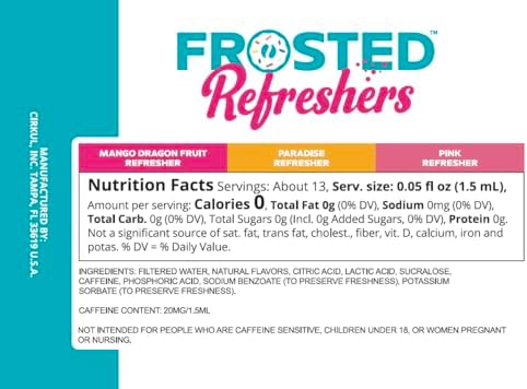 Cirkul Frosted Refreshers Caffeine Flavor Water Variety Pack, Makes 36 Drinks, No Sugar, Zero Calorie Drink Mix, (2 Pink, 2 Mango Dragon Fruit, 2 Paradise)