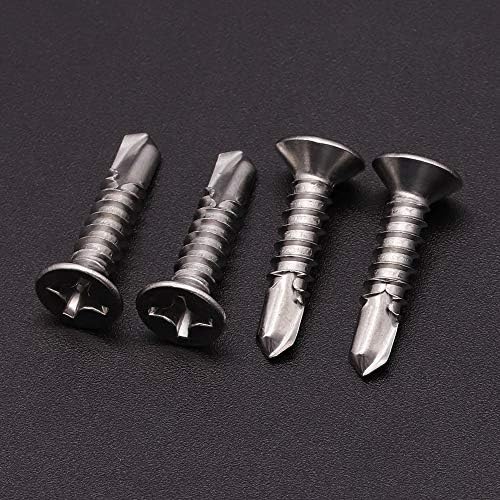 #10 x 3/4" Phillips Flat Head Sheet Metal Screws, Stainless Steel 410 Self Drilling Screws for Metal, Countersunk Head, Phillips Drive, Self Tapping, 100 Pack