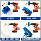 RevoClean 4 Piece Scrub Brush Power Drill Attachments-All Purpose Time Saving Kit-Perfect for Cleaning Grout, Tile, Counter, Shower, Grill, Floor, Kitchen, Blue & White