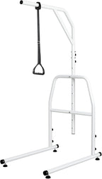 Trapeze Bar for Bed Mobility, Heavy Duty Pull Up Assist Bar with Floor Stand, 5Ft-7Ft Height Adjustable Trapeze Bar, Medical Patient Mover for Care Facilities, White