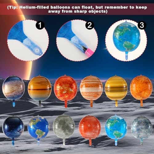 16pcs Galaxy Space Balloons, Outer Space Theme Balloons Aluminum Foil Planet Astronaut Rocket Spaceship Solar System Party Decorations for Birthday Earth Day