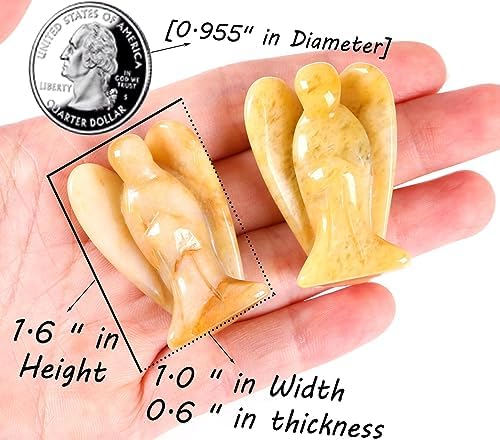 QINJIEJIE Yellow Jade Crystals Angel Decor Peace Statue Stone Guardian Angel Healing Hand Carved Gemstones Pocket Figurines Room Office Desk Decorations Gifts for Women