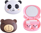 2 Pcs Pink Pig Contact Lens Case Travel Kit, Cute Portable Panda Bear Animal Contact Lens Box Holder Soak Storage Container with Mirror Bottle Tweezers Stick Remover Tool(Random 2 Style)