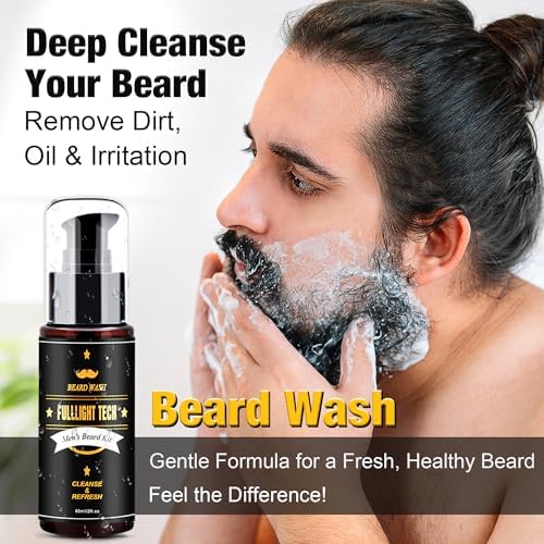 Beard Kit for Men Grooming & Care W/3 Pack Beard Oil, Wash, Balm, Comb, Brush, Scissors,Anniversary Valentines Birthday Fathers Gifts Idea for Husband Him Boyfriend Dad Men Christmas Stocking Stuffers