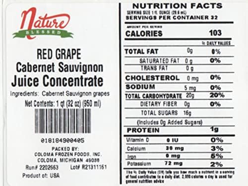 Nature Blessed 100% Pure Cabernet Sauvignon Red Grape Fruit Juice Concentrate -1 Quart (1/32 fl oz bottle), Great for Home Wine Making, Brewers, Distilling, Smoothies