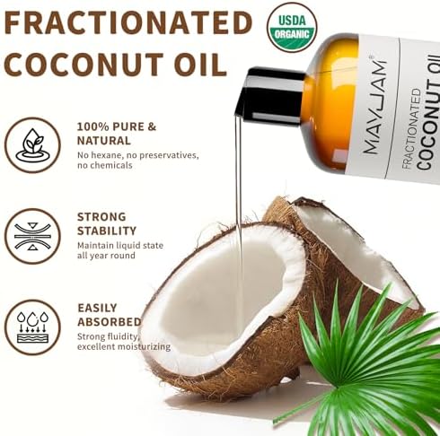 MAYJAM Organic Fractionated Coconut Oils Liquid 16oz, 100% Pure & Natural USDA Certified Cold Pressed Coconut Carrier Oil for Face Skin & Hair Moisturizing, Body Massage Oil for Essential Oils Mixing