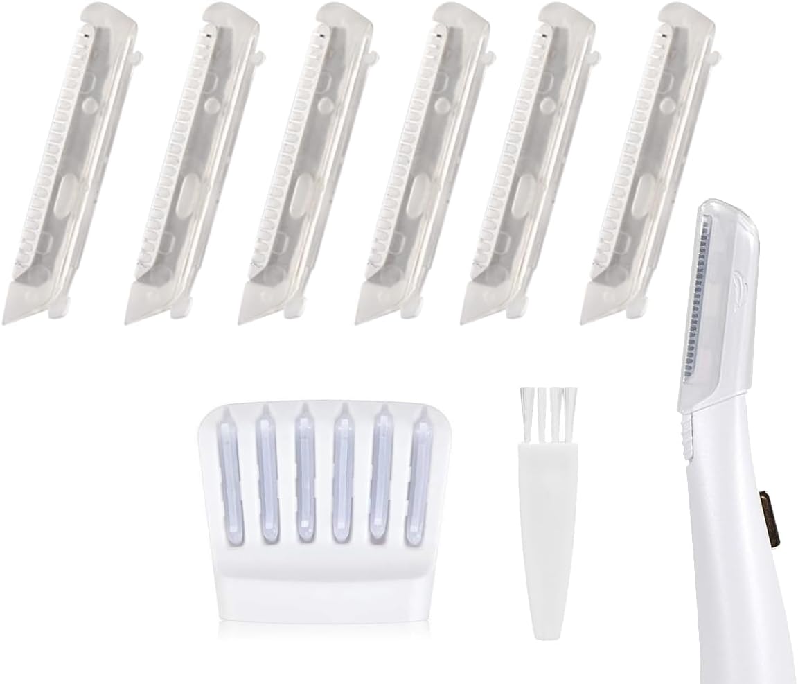 6 Pack Replacement Heads for Finishing Touch Flawless Dermaplane Glo Facial Exfoliation Tool, Replacement Blades for Flawless Dermaplane Razor- Include Replace Tray + Clean Brush