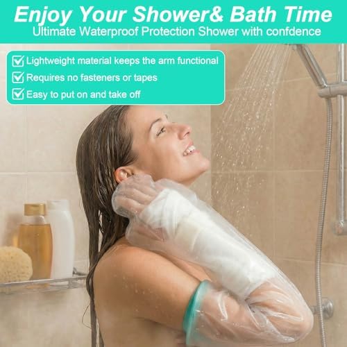 Arm Shower Sleeve, Waterproof Arm Sleeve for Showering, WaterProof Cast Cover Arms, Watertight Protection for Wrist, Elbow, Finger, Hand & Forearm, Reusable & Durable