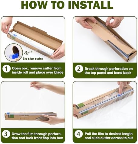 Cling Wrap Compostable Food Wrap Film with Slide Cutter 12" Wide 200 FT for Kitchen ASTM D6400 Certified Clear