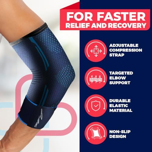 Dr. Arthritis Elbow Compression Sleeve with Adjustable Strap – Breathable Arm Support Brace for Tennis Elbow, Tendinitis, Weightlifting, Sports & Grip-Related Pain Relief for Men & Women (X-Large)