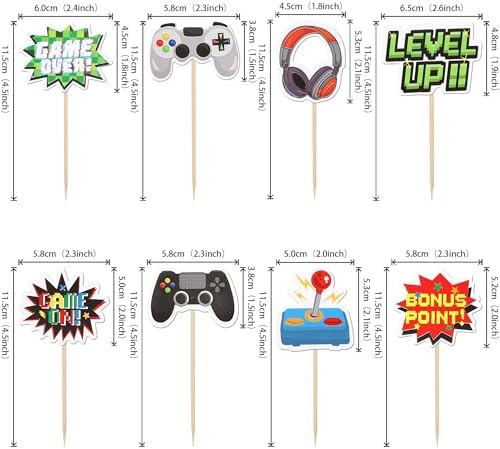 40 PCS Video Game Cupcake Toppers Double Sided Game On Controllers Cupcake Picks GamePad Cupcake Decorations for Game Theme Baby Shower Kids Boys Gamer Birthday Party Cake Decorations Supplies