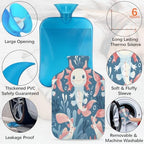Cute Axolotl Hot Water Bottle with Cover 2L Large Hot Water Bag for Menstrual Cramps, Neck and Shoulder Pain Relief, Hot Cold Therapy, Hand Feet Warmer