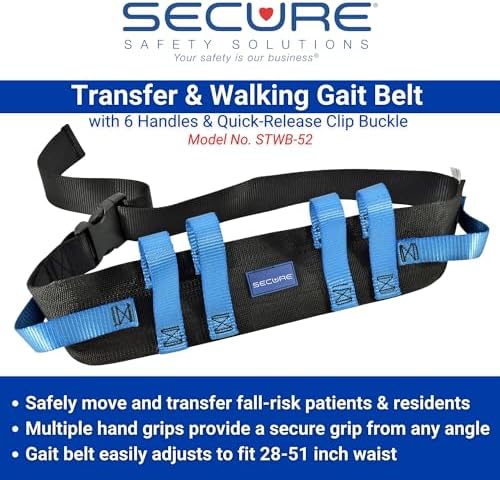 Secure Gait Belt for Seniors (350 lbs) - Transfer Belt with 6 Handles, Quick-Release Clip Buckle, Walking Strap for Lifting Elderly, Patient Lift Aid, Physical Therapy, Medical Nursing Safety Assist