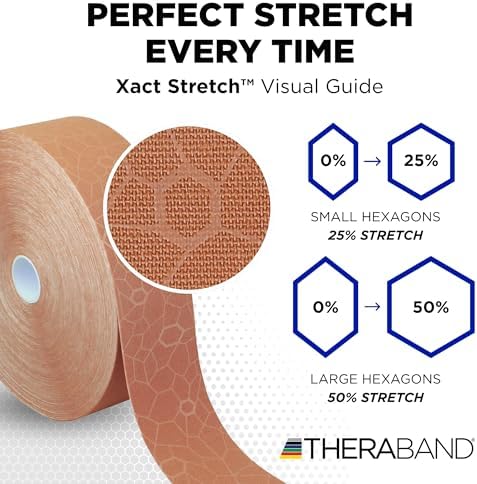 THERABAND Kinesiology Tape, Waterproof Physio Tape for Muscle & Joint Support, Standard Roll with XactStretch Application Indicators, 2 Inch x 103.3 Foot Bulk Roll, Beige/Beige
