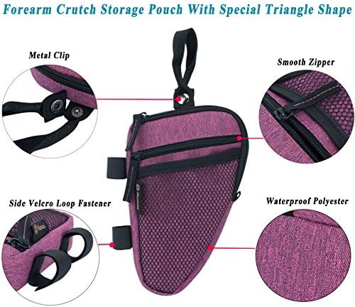 Forearm Crutch Bag Lightweight and Waterproof Forearm Crutch Accessories Storage Pouch with Triangle Shape, Universal Crutch Accessories Bag with Mesh Pocket to Organize Daily Essentials (Purple)