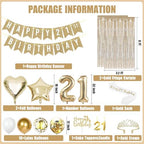 HILAVO 21st Birthday Decorations for Her, Champagne Gold Happy 21st Birthday Decorations with 21 Years Old Sash, Crown, Fringe Curtains, Balloons, Banner, Cake Topper for Women 21 Bday Party Supplies