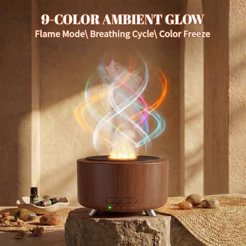 Essential Oil Diffuser for Home, 500 Aromatherapy Diffuser Oil Machine for Office Room Yoga, Aroma Diffuser with Auto-Off Function, 9 Colors LED Night Light, Dark Wood