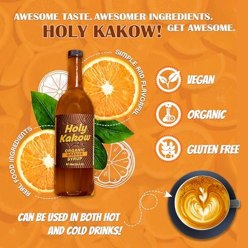 Holy Kakow Cafe Organic Orange Syrup - Orange Syrup, Coffee Syrup, Organic Syrup for Coffee, Orange Syrup for Coffee, Add to Latte, Cocktail and Shake, Real Food Ingredients, Specific Flavor - 750ml