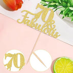 1 PCS 70 & Fabulous Cake Topper Gold Glitter 70th Birthday Anniversary Cake Pick Decoration for 70th Birthday Wedding Anniversary Party Decorations Happy 70th Birthday Cake Decorations Supplies