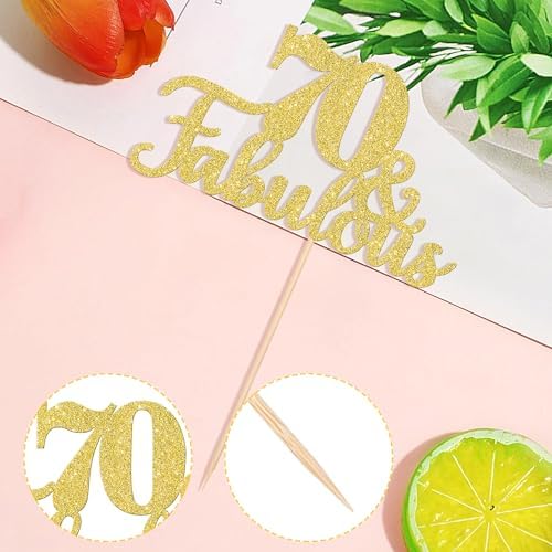 1 PCS 70 & Fabulous Cake Topper Gold Glitter 70th Birthday Anniversary Cake Pick Decoration for 70th Birthday Wedding Anniversary Party Decorations Happy 70th Birthday Cake Decorations Supplies
